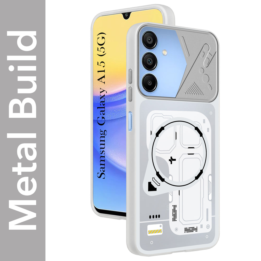For Samsung Galaxy A15 5G Metallic Back Cover Case (Metallic Camera Protection & Buttons | Translucent Milky Shade | Hard Polycarbonate)