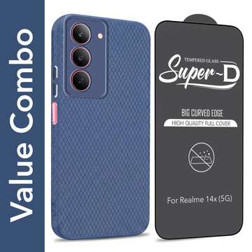 For Realme 14X Combo with Back Cover and 9H Tempered Glass (Liquid Silicone | Camera Protection | Oleophobic Coating Screen Glass)