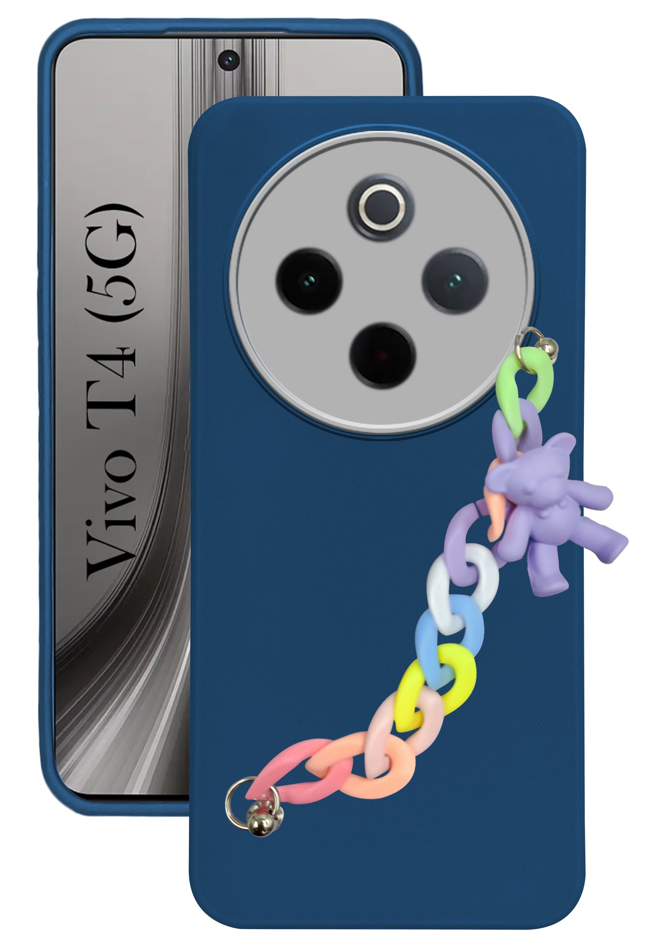 For Vivo T4 Back Cover Case ( Wrist Hanging Chain | Teddy Bracelet Charms | Dual Color Matte Finish | Full Camera Protection | Sleek and Professional)