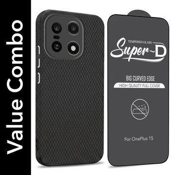 For OnePlus 15 5G Combo with Back Cover and 9H Tempered Glass (Liquid Silicone | Camera Protection | Oleophobic Coating Screen Glass)