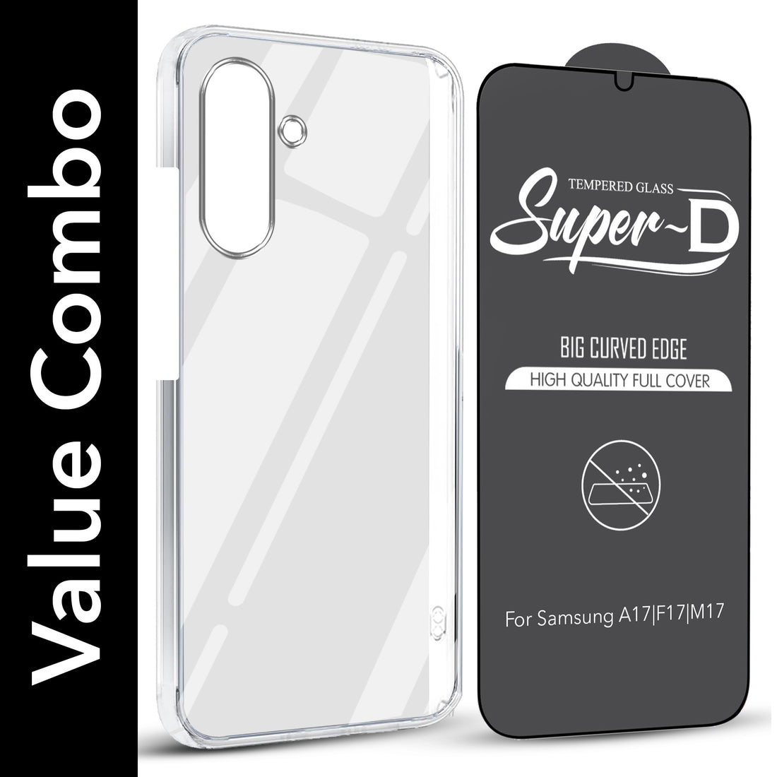 For Samsung Galaxy A17 | Samsung F17 | Samsung M17 5G Combo with Back Cover and 9H Tempered Glass ( Lifetime Anti-Yellow | Sleek Hard Crystal | Oleophobic Coating Screen Glass)
