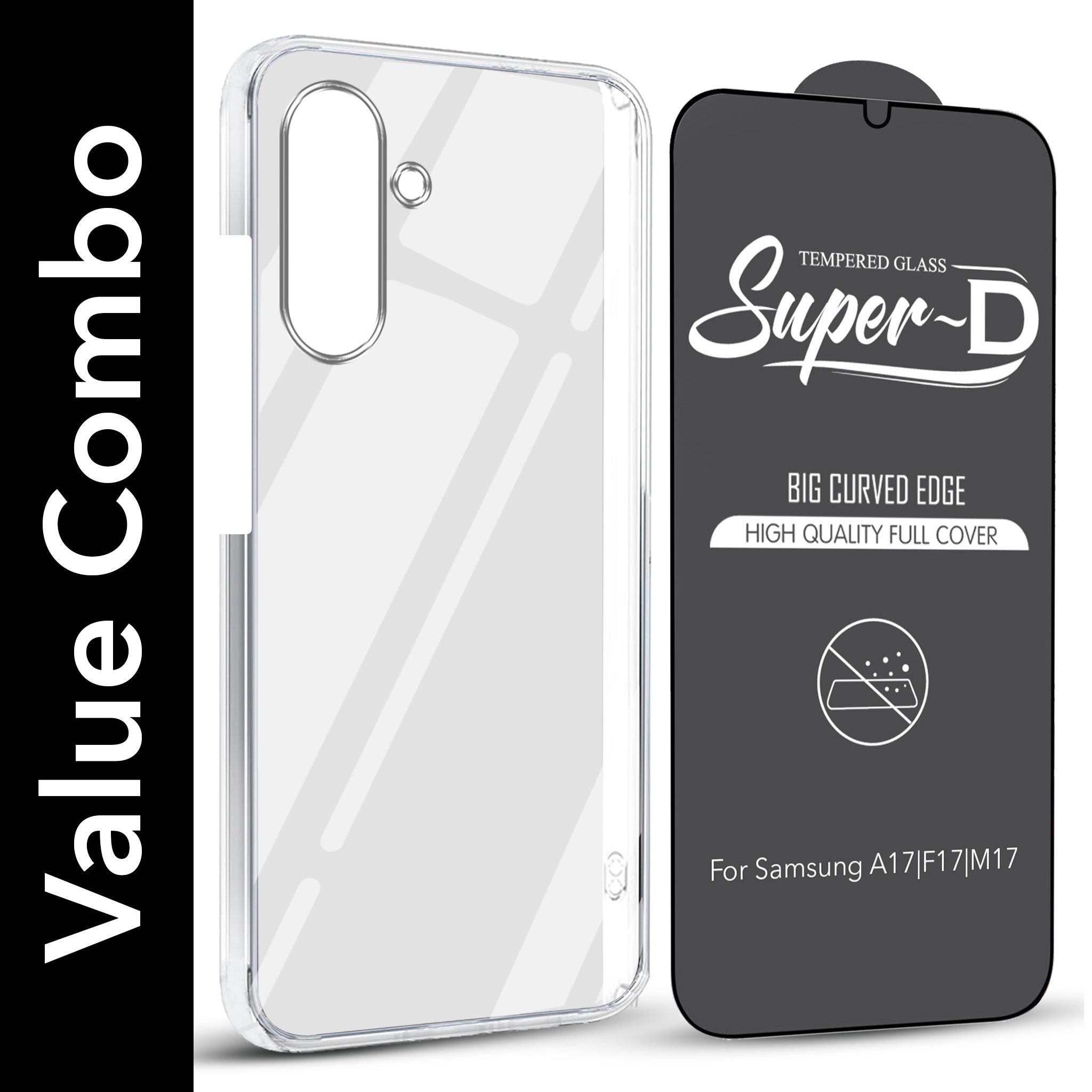 For Samsung Galaxy A17 | Samsung F17 | Samsung M17 5G Combo with Back Cover and 9H Tempered Glass ( Lifetime Anti-Yellow | Sleek Hard Crystal | Oleophobic Coating Screen Glass)