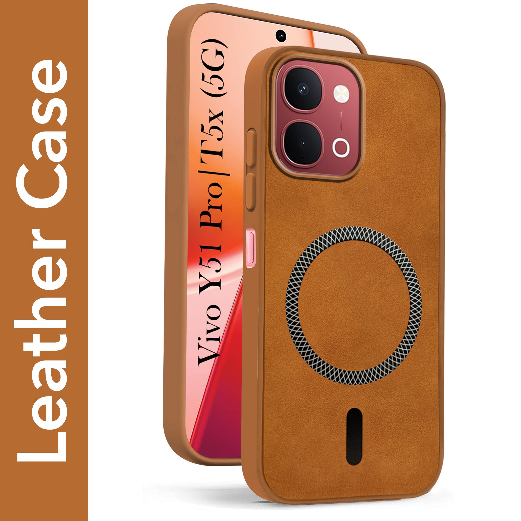 For Vivo Y51 Pro 5G | Vivo T5x Back Cover Case Leather Finish (MagSafe Compatible Wireless Charging | Soft Touch | Camera Bump Protection)