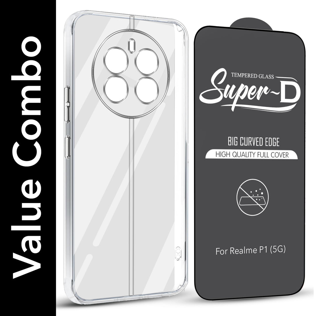 For Realme P1 5G Combo with Back Cover and 9H Tempered Glass (Lifetime Anti-Yellow | Sleek Hard Crystal | Oleophobic Coating Screen Glass)