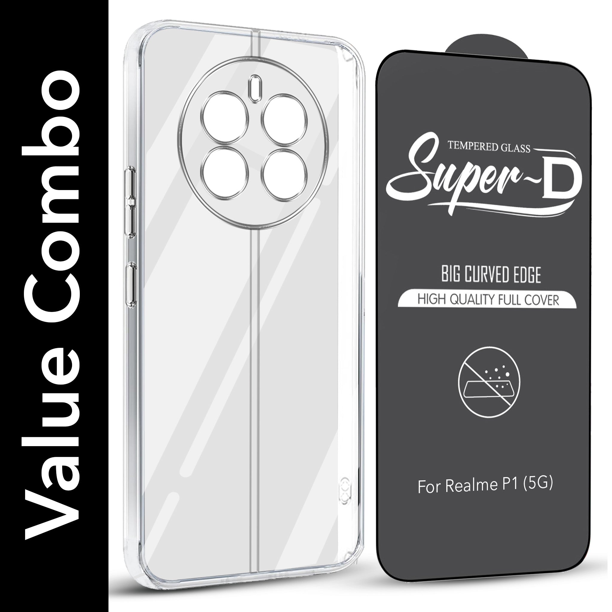For Realme P1 5G Combo with Back Cover and 9H Tempered Glass (Lifetime Anti-Yellow | Sleek Hard Crystal | Oleophobic Coating Screen Glass)