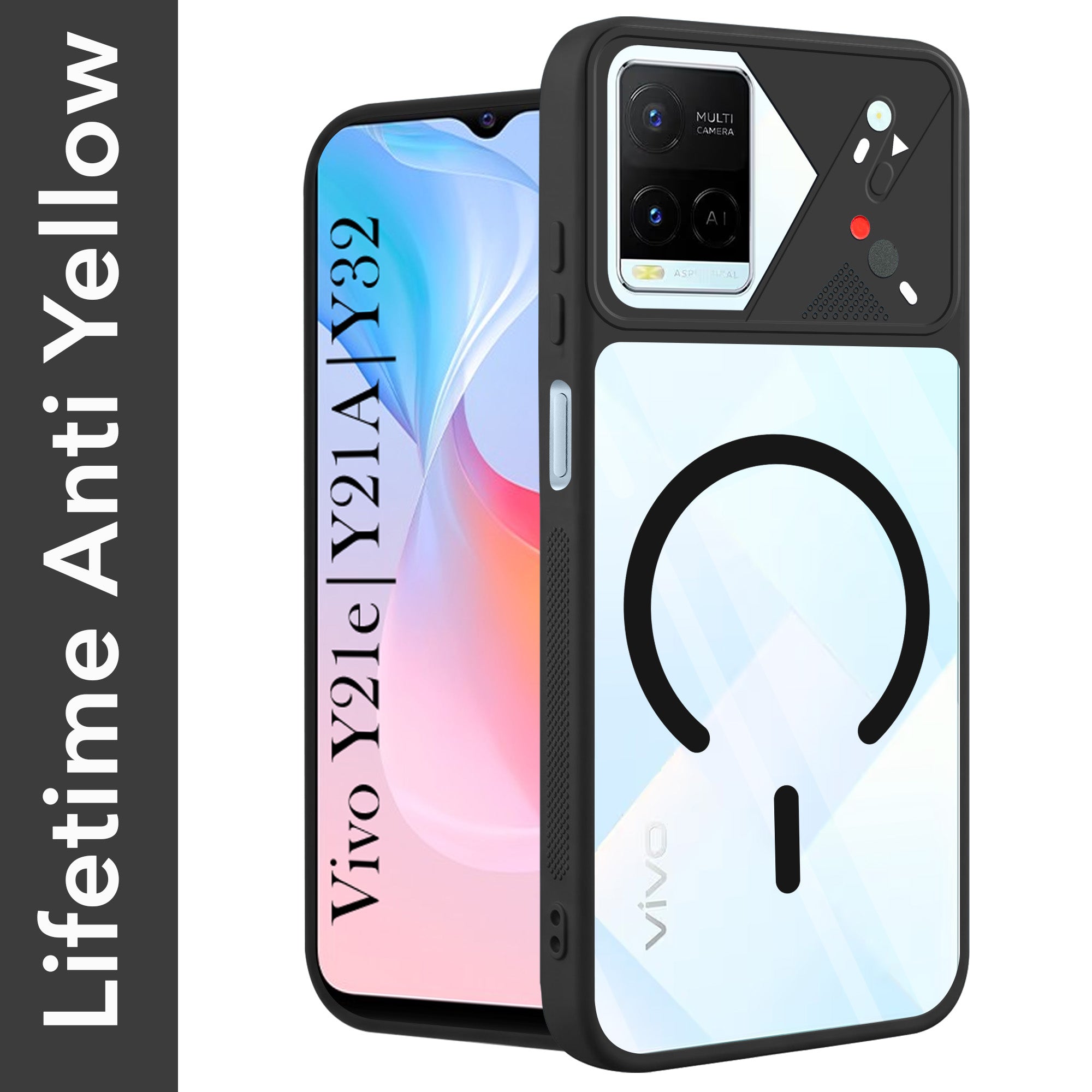 For Vivo Y21e | Vivo Y21A | Vivo Y32 Back Cover Case Lifetime Anti-Yellow Clear (Camera Protection | Side Grip | Wireless MagSafe Compatible)