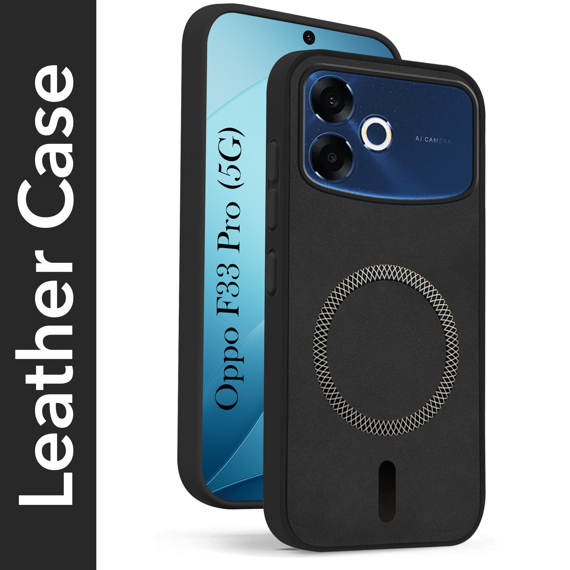 For Oppo F33 Pro 5G Back Cover Case Leather Finish (MagSafe Compatible Wireless Charging | Soft Touch | Camera Bump Protection)