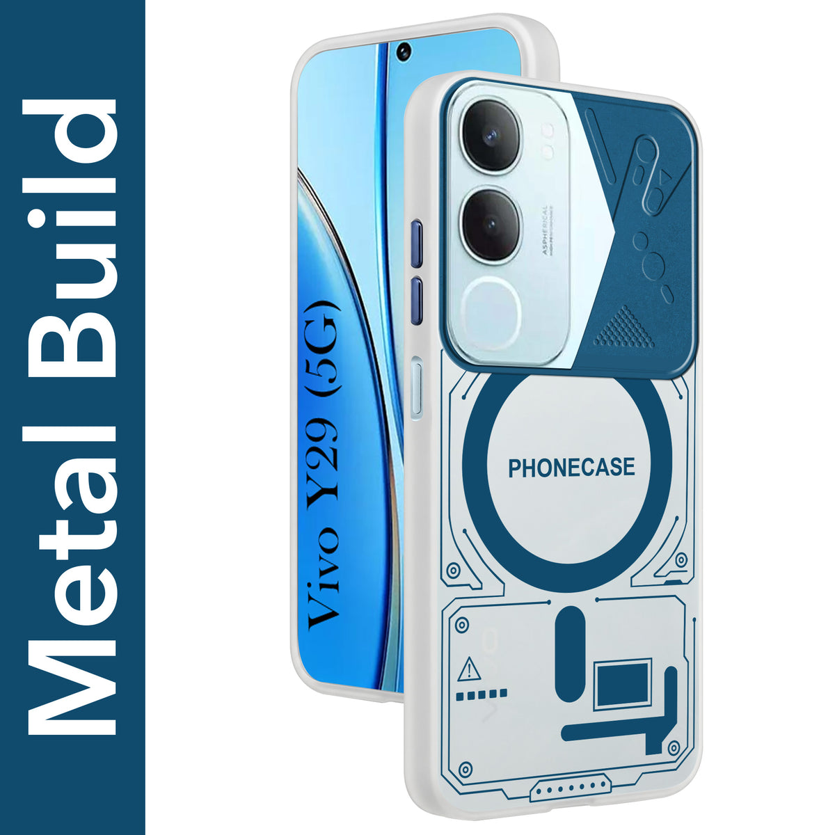 For Vivo Y29 Metallic Back Cover Case (Metallic Camera Protection & Buttons | Translucent Milky Shade | Hard Polycarbonate)