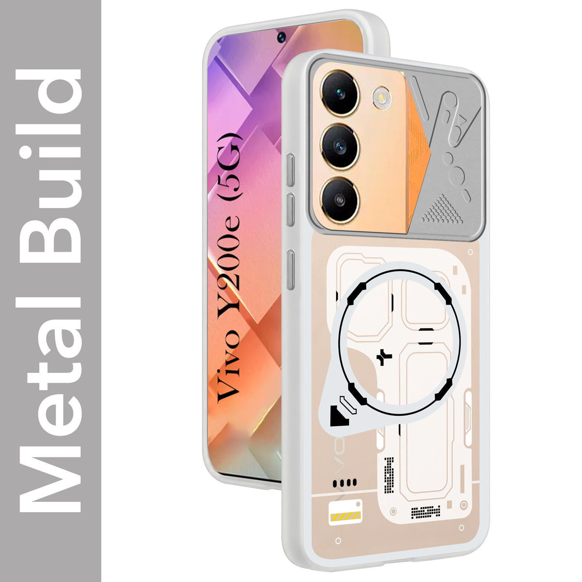For Vivo Y200e Metallic Back Cover Case (Metallic Camera Protection & Buttons | Translucent Milky Shade | Hard Polycarbonate)