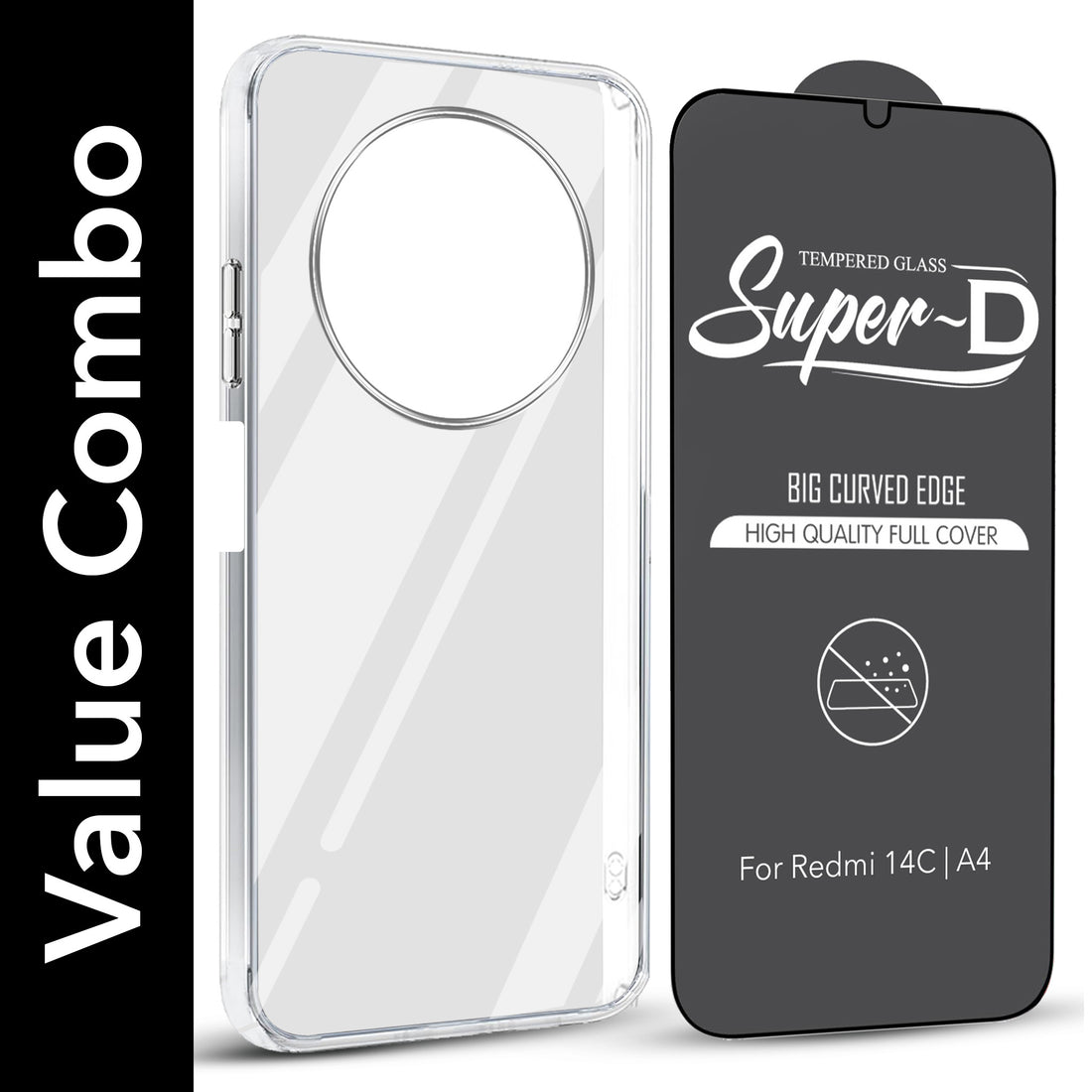For Redmi A4 5G | Xiaomi Redmi 14C Combo with Back Cover and 9H Tempered Glass (Lifetime Anti-Yellow | Sleek Hard Crystal | Oleophobic Coating Screen Glass)
