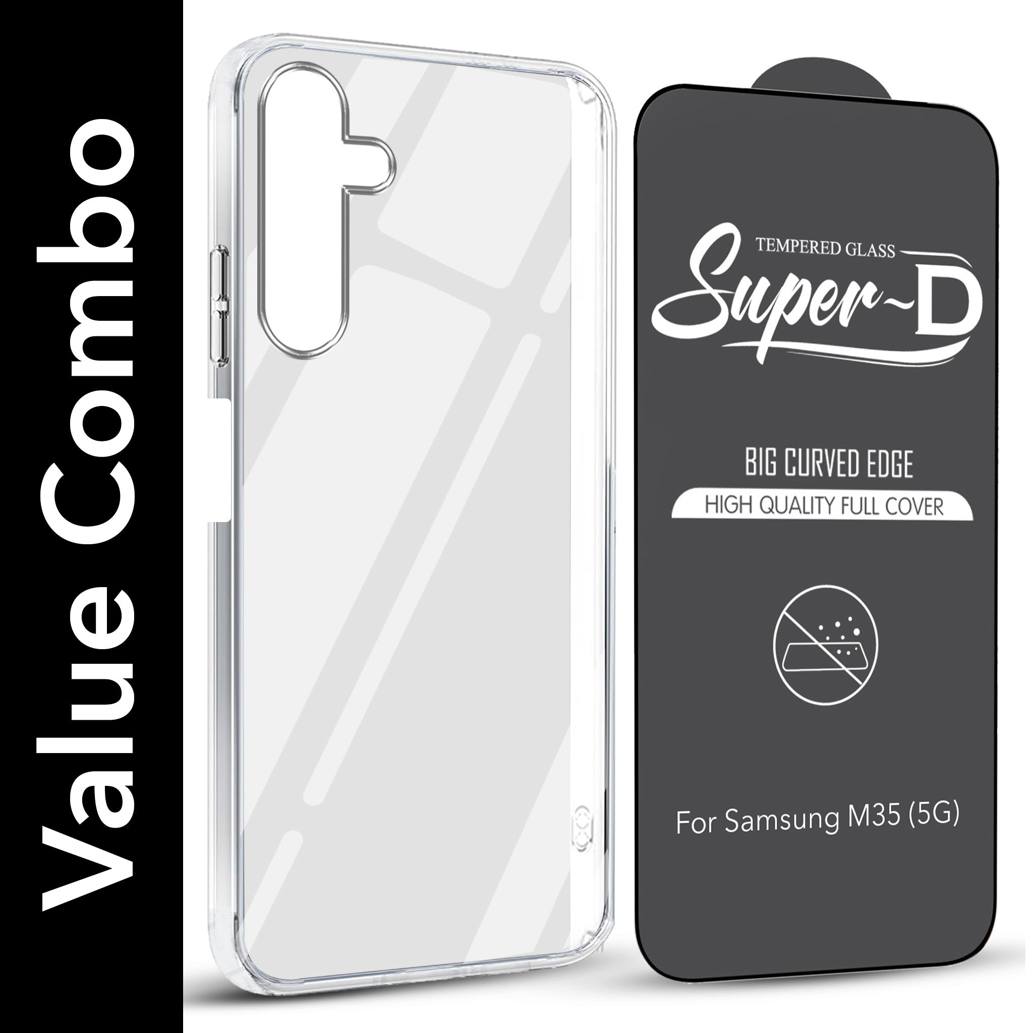 For Samsung Galaxy M35 5G Combo with Back Cover and 9H Tempered Glass (Lifetime Anti-Yellow | Sleek Hard Crystal | Oleophobic Coating Screen Glass)