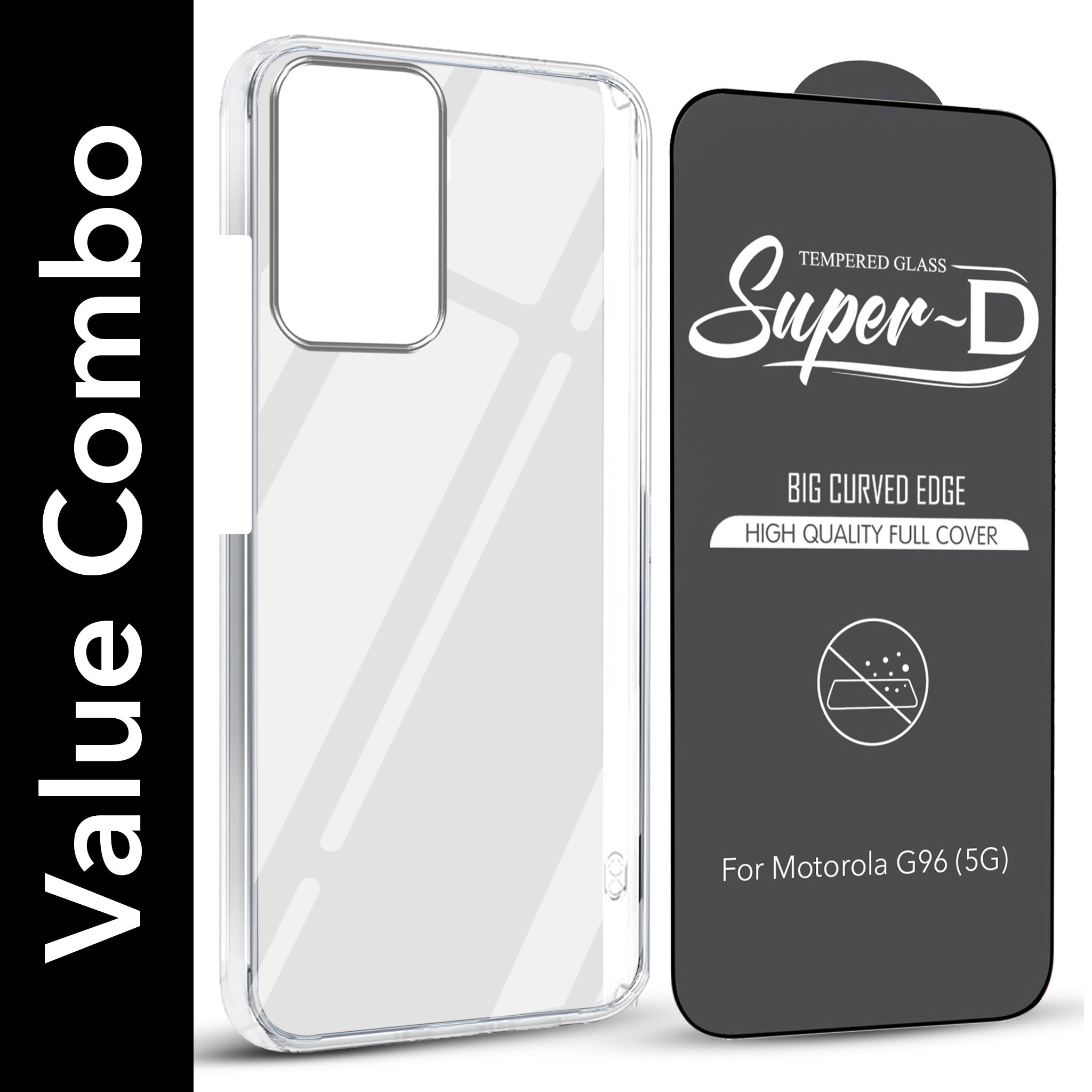 For Motorola Moto G96 Combo with Back Cover and 9H Tempered Glass (Lifetime Anti-Yellow | Sleek Hard Crystal | Oleophobic Coating Screen Glass)