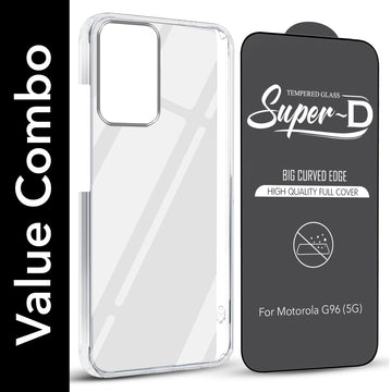 For Motorola Moto G96 Combo with Back Cover and 9H Tempered Glass (Lifetime Anti-Yellow | Sleek Hard Crystal | Oleophobic Coating Screen Glass)