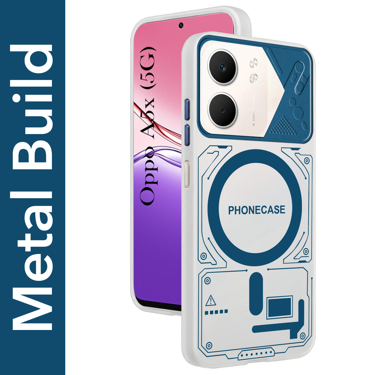 For Oppo A5X Metallic Back Cover Case (Metallic Camera Protection & Buttons | Translucent Milky Shade | Hard Polycarbonate)