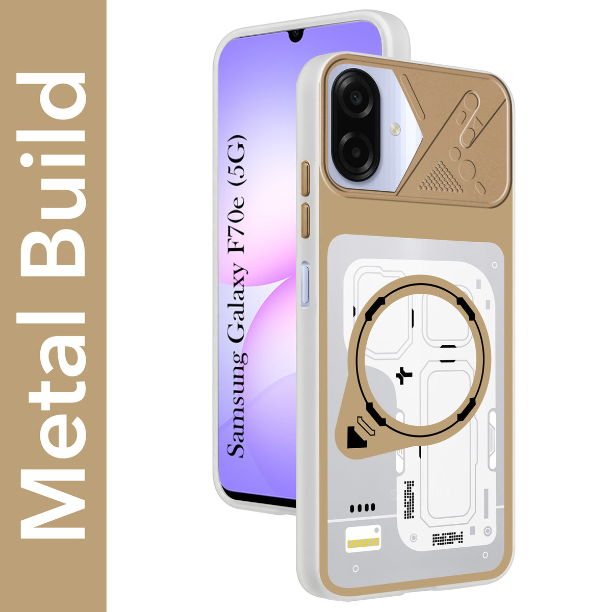 For Samsung Galaxy A07 5G | F70e 5G Metallic Back Cover Case (Metallic Camera Protection & Buttons | Translucent Milky Shade | Hard Polycarbonate)