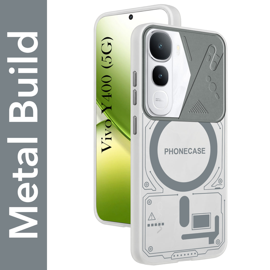 For Vivo Y400 Metallic Back Cover Case (Metallic Camera Protection & Buttons | Translucent Milky Shade | Hard Polycarbonate)