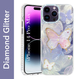 For Apple iPhone 14 Pro Max Back Cover Case (Luxury Floral Glitter Cute Butterfly | Diamond Studded Camera Bump | Girls & Women Design)