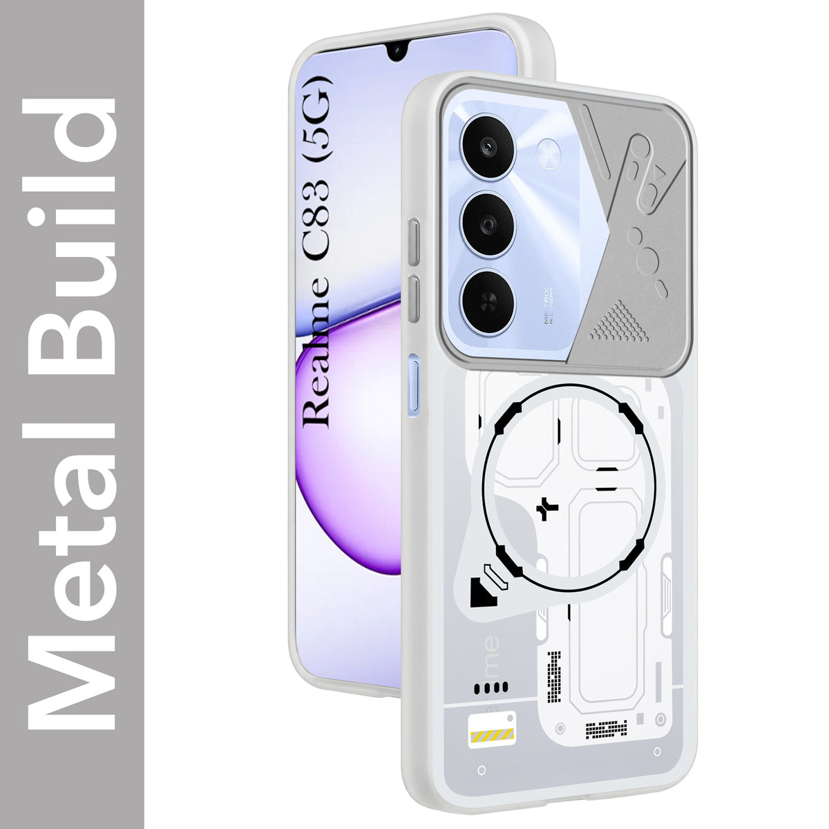 For Realme C83 5G Metallic Back Cover Case (Metallic Camera Protection & Buttons | Translucent Milky Shade | Hard Polycarbonate)
