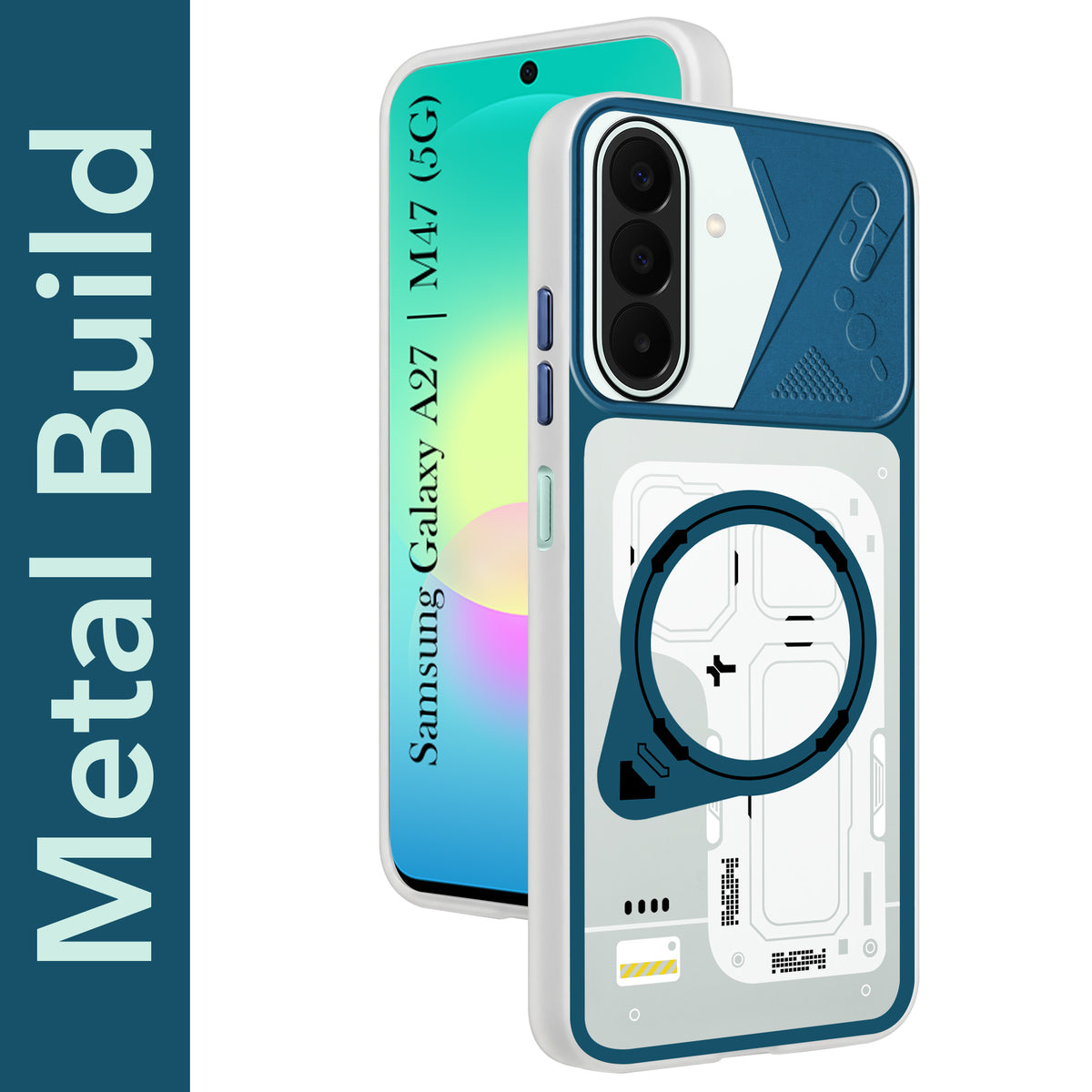 For Samsung Galaxy A27 5G | Galaxy M47 5G Metallic Back Cover Case (Metallic Camera Protection & Buttons | Translucent Milky Shade | Hard Polycarbonate)