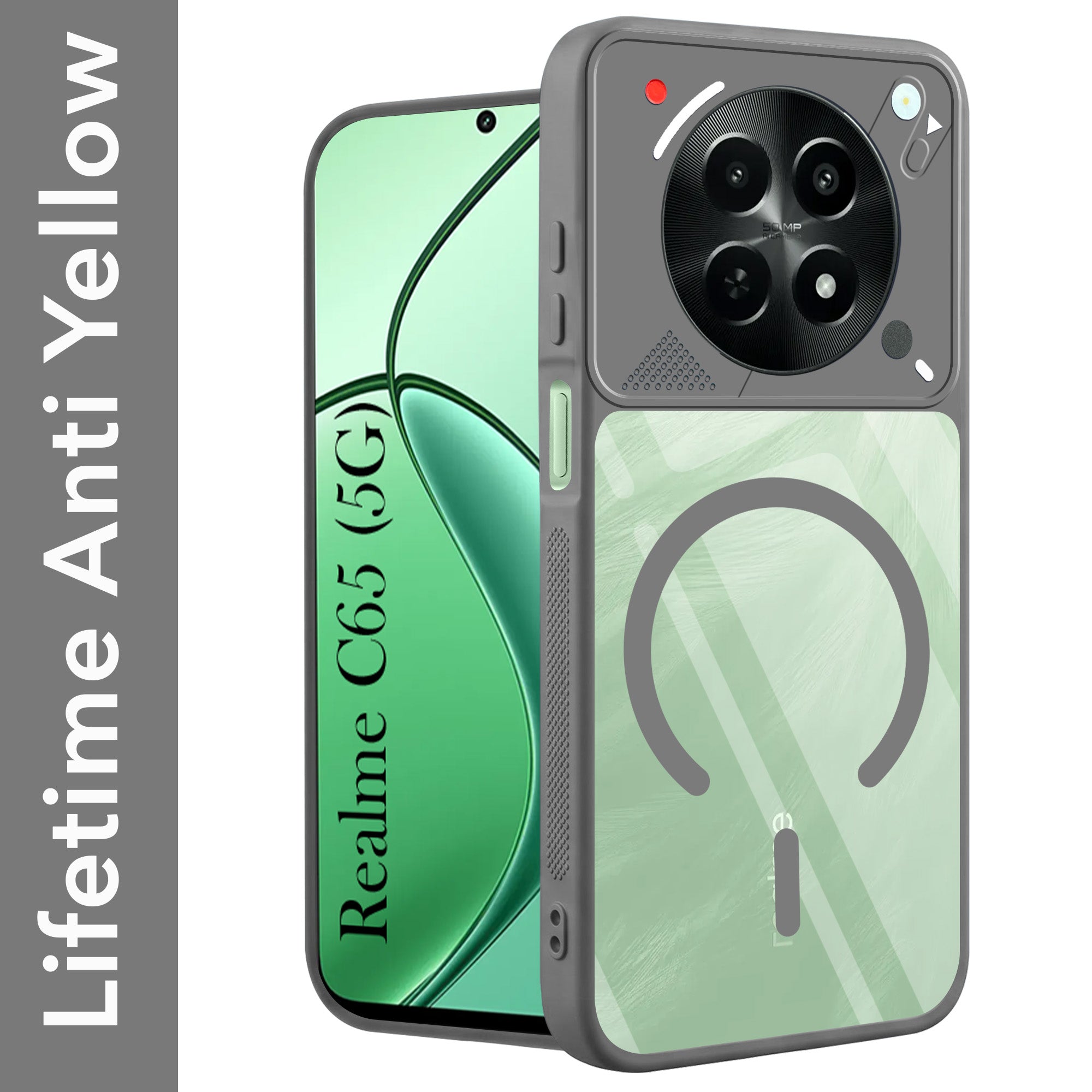 For Realme C65 5G Back Cover Case Lifetime Anti-Yellow Clear (Camera Protection | Side Grip | Wireless MagSafe Compatible)