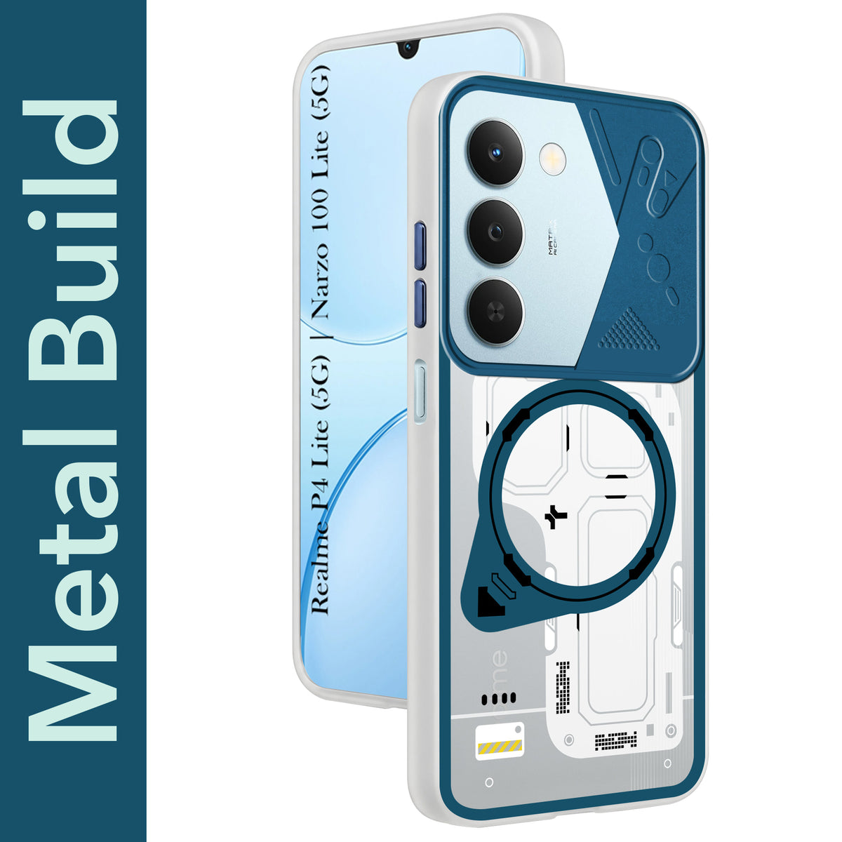 For Realme P4 Lite 5G | Narzo 100 Lite 5G Metallic Back Cover Case (Metallic Camera Protection & Buttons | Translucent Milky Shade | Hard Polycarbonate)