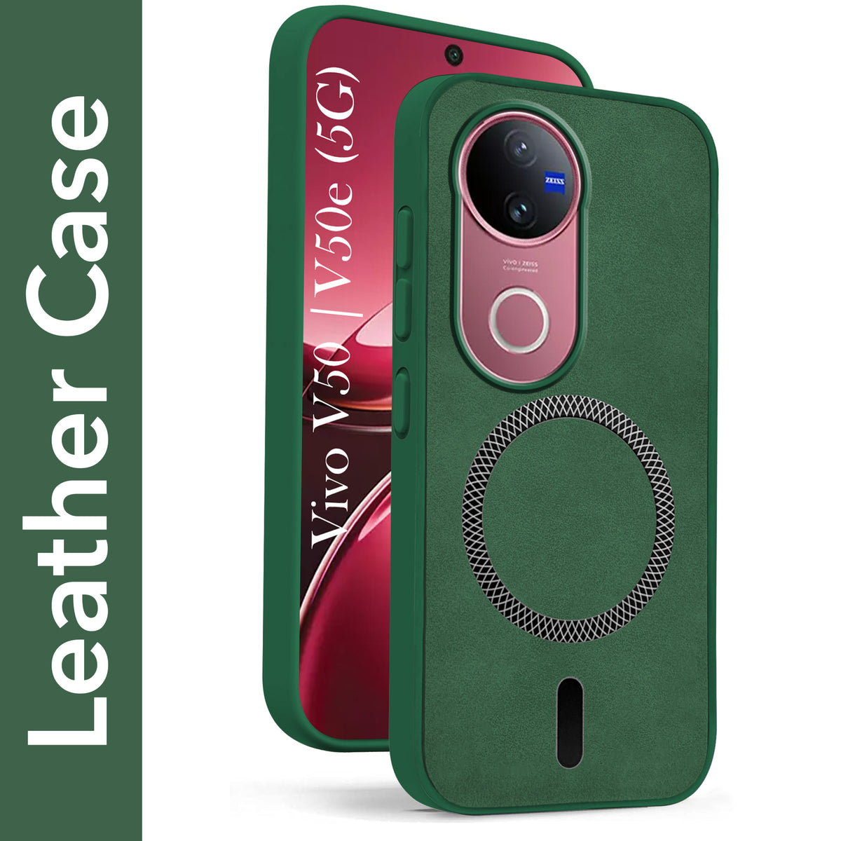 For Vivo V50 | Vivo V50e Back Cover Case Leather Finish (MagSafe Compatible Wireless Charging | Soft Touch | Camera Bump Protection)