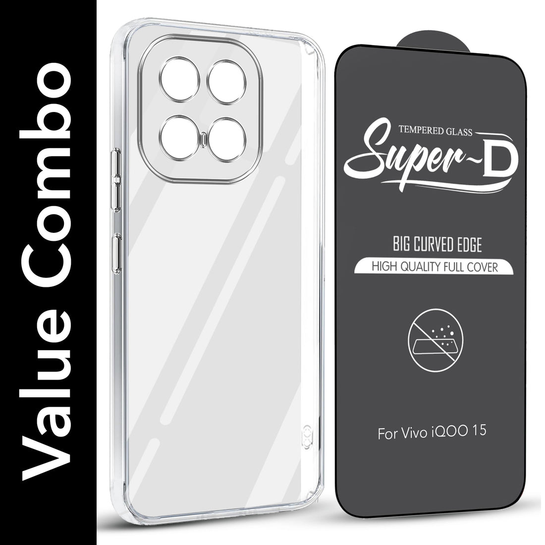 For Vivo iQOO 15 5G Combo with Back Cover and 9H Tempered Glass (Lifetime Anti-Yellow | Sleek Hard Crystal | Oleophobic Coating Screen Glass)