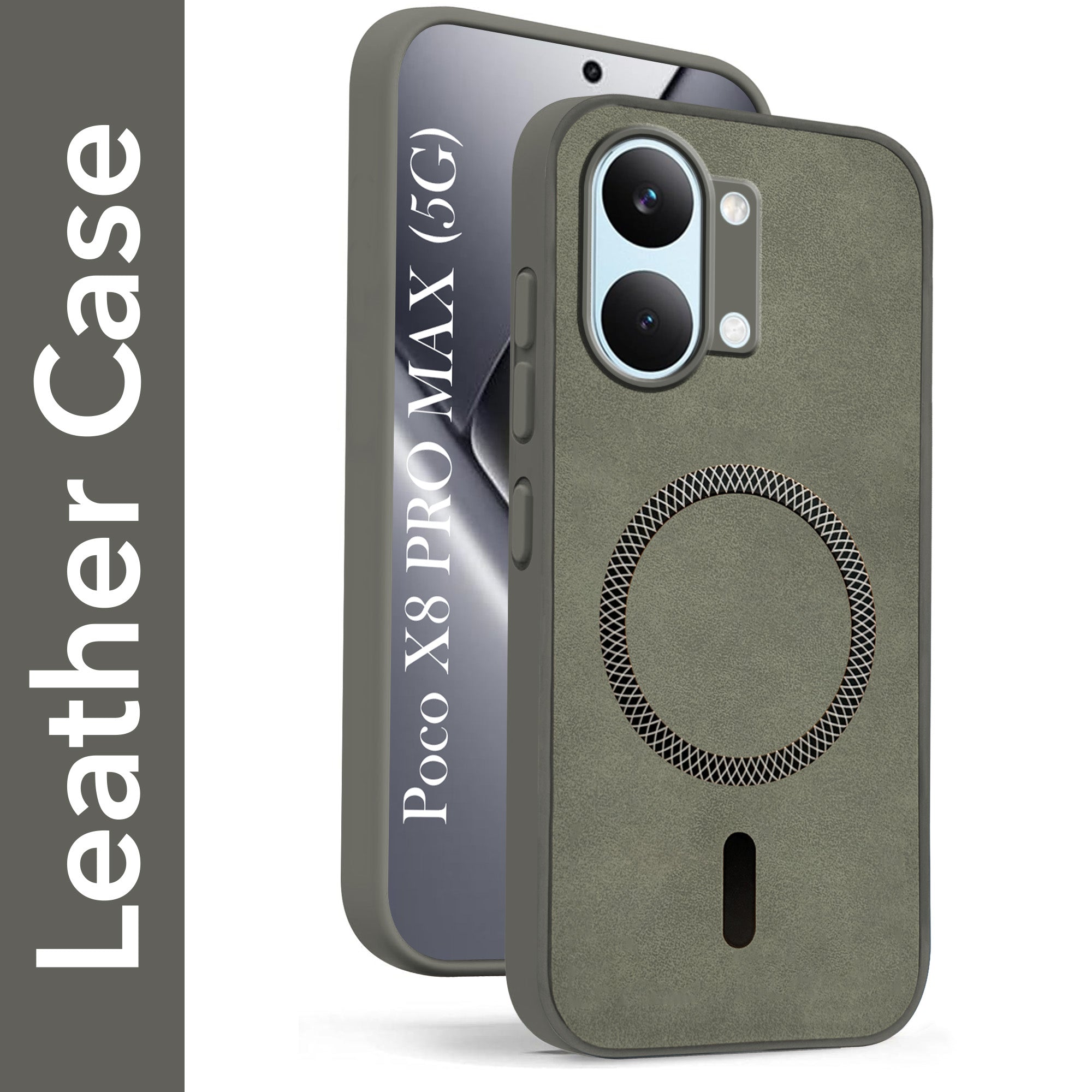 For Poco X8 Pro Max 5G Back Cover Case Leather Finish (MagSafe Compatible Wireless Charging | Soft Touch | Camera Bump Protection)