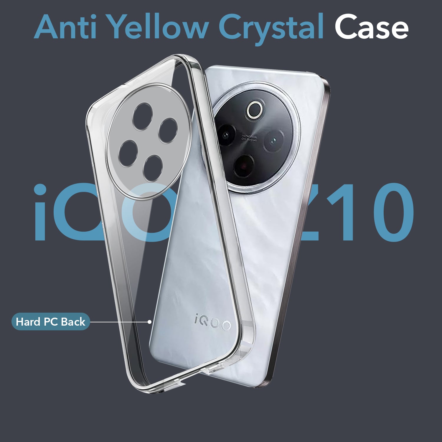 For Vivo iQOO Z10 Back Cover Case Lifetime Anti-Yellow Clear (Sleek Hard Crystal | Shockproof and Camera Protection)