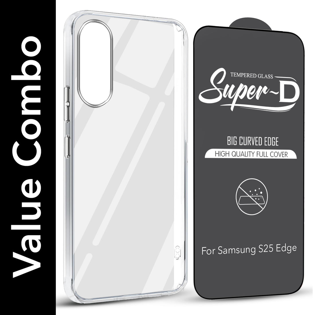 For Samsung Galaxy S25 Edge Combo with Back Cover and 9H Tempered Glass (Lifetime Anti-Yellow | Sleek Hard Crystal | Oleophobic Coating Screen Glass)