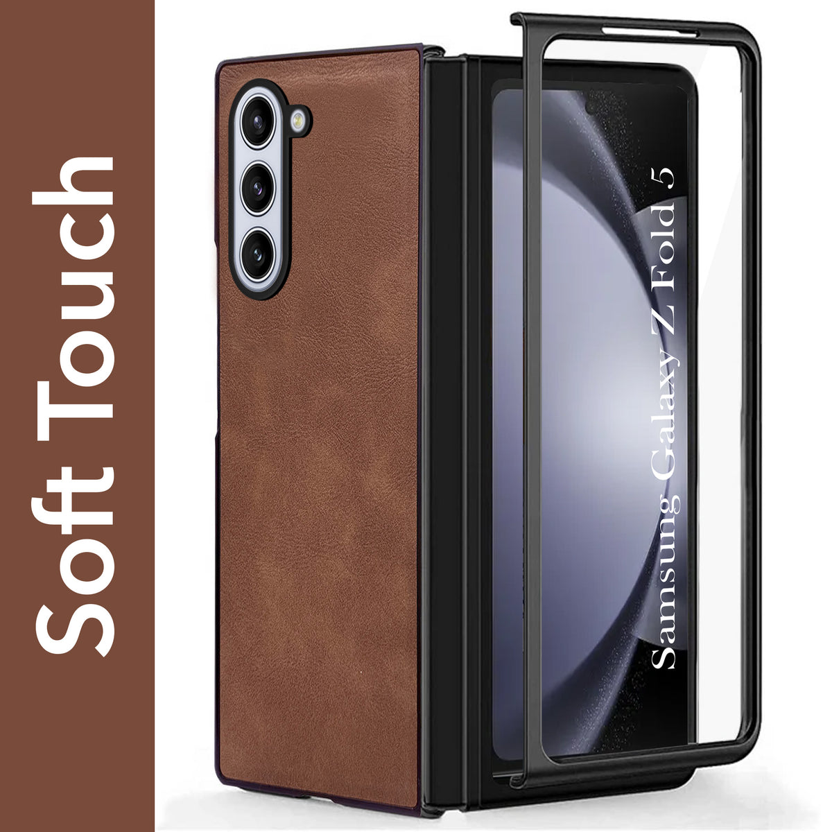 For Samsung Galaxy Z Fold 5 Back Case Cover Premium Genuine Leather (Integrated Front Screen Protector | Inside Microfiber Cloth)