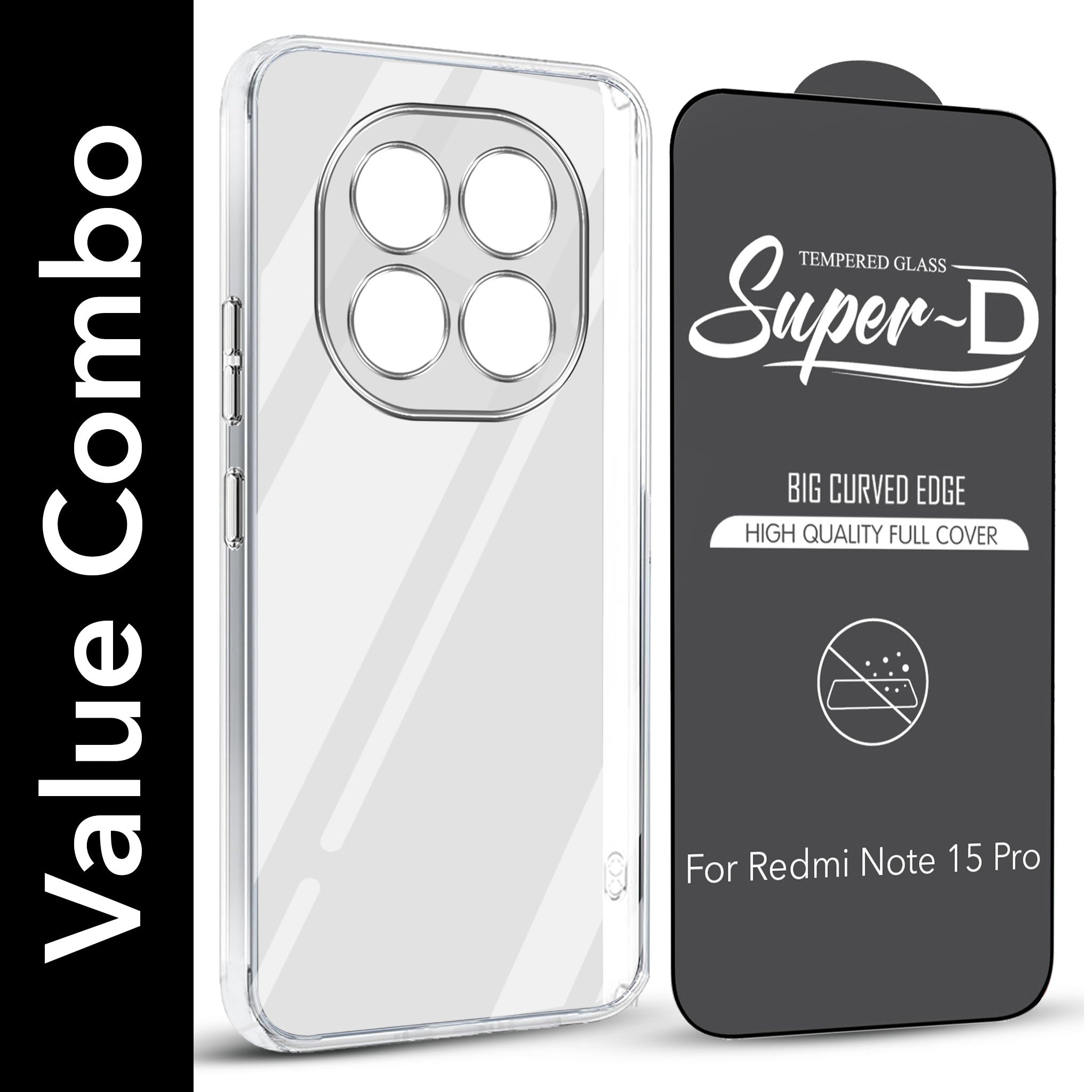 For Xiaomi Redmi Note 15 Pro 5G Combo with Back Cover and 9H Tempered Glass (Lifetime Anti-Yellow | Sleek Hard Crystal | Oleophobic Coating Screen Glass)