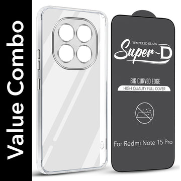 For Xiaomi Redmi Note 15 Pro 5G Combo with Back Cover and 9H Tempered Glass (Lifetime Anti-Yellow | Sleek Hard Crystal | Oleophobic Coating Screen Glass)