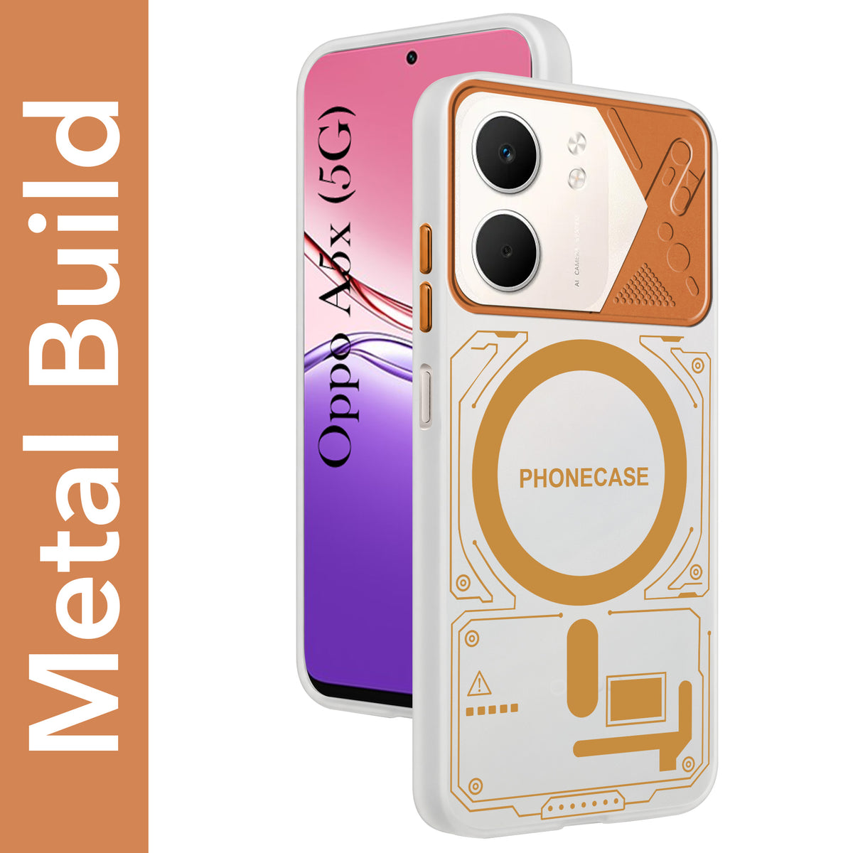 For Oppo A5X Metallic Back Cover Case (Metallic Camera Protection & Buttons | Translucent Milky Shade | Hard Polycarbonate)