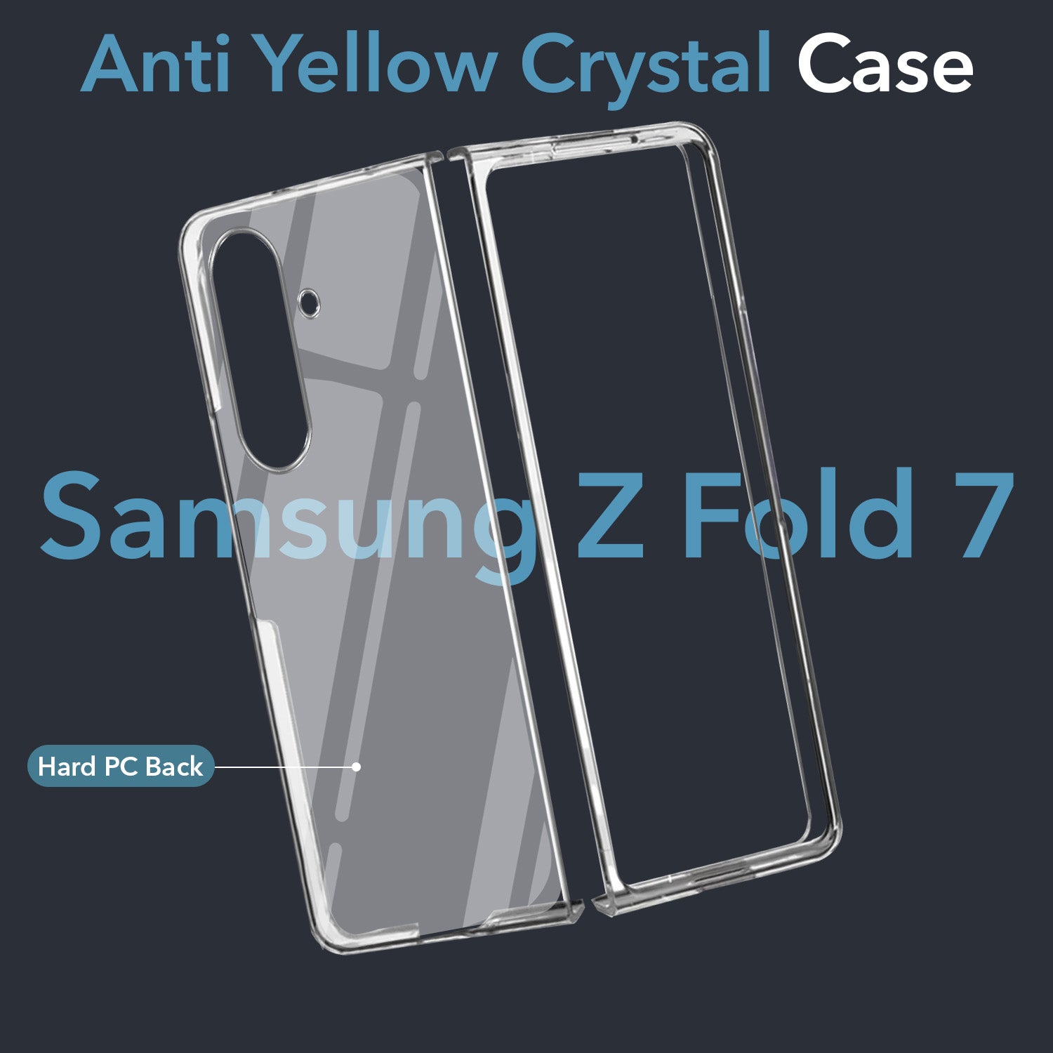 For Samsung Galaxy Z Fold 7  Back Cover Case Lifetime Anti-Yellow Clear (Sleek Hard Crystal | Shockproof and Camera Protection)