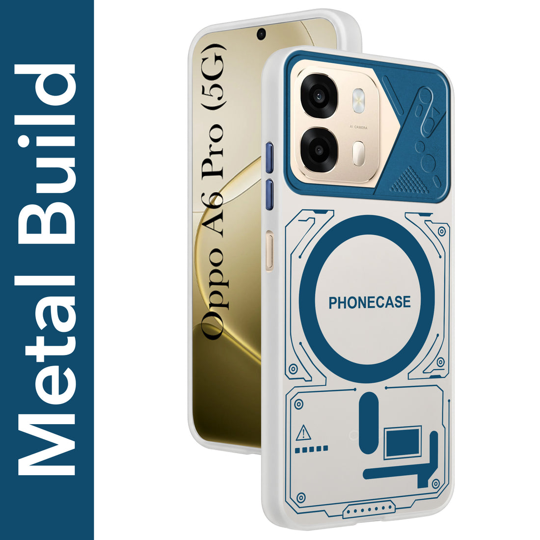 For Oppo A6 Pro Metallic Back Cover Case (Metallic Camera Protection & Buttons | Translucent Milky Shade | Hard Polycarbonate)