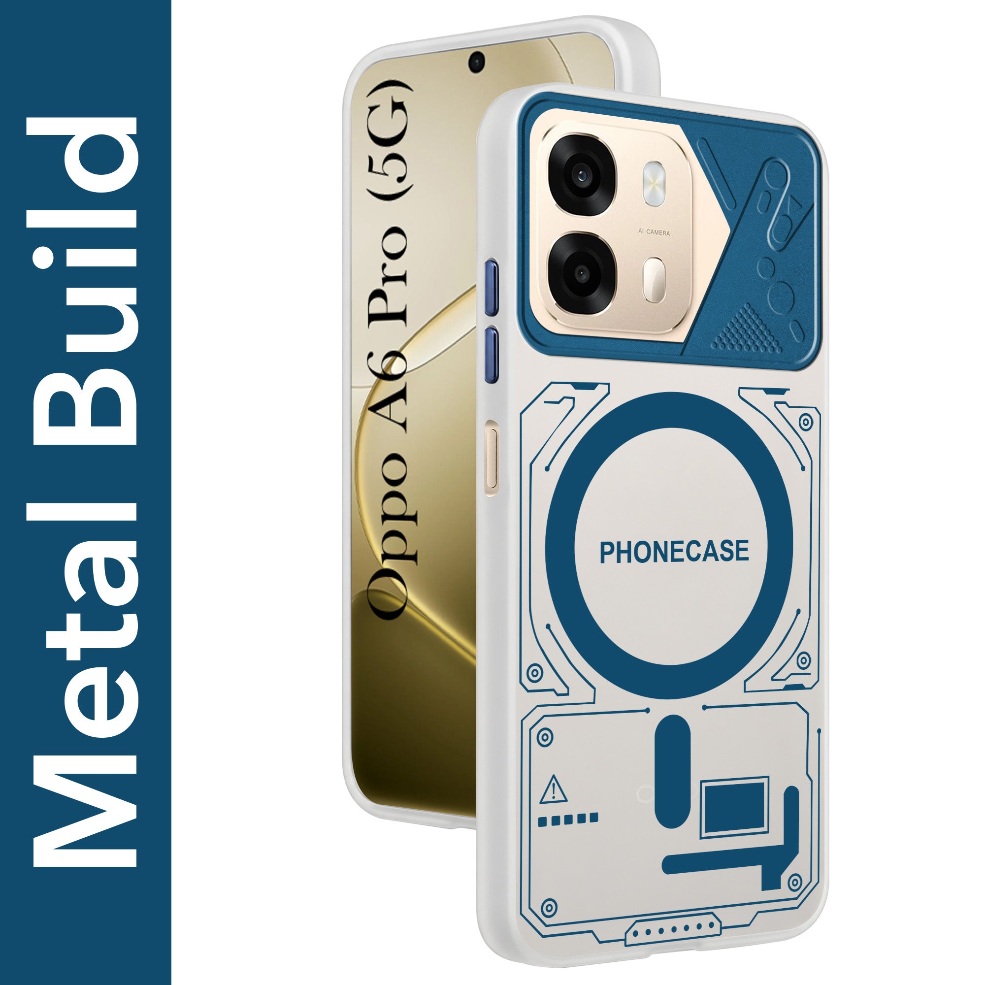 For Oppo A6 Pro Metallic Back Cover Case (Metallic Camera Protection & Buttons | Translucent Milky Shade | Hard Polycarbonate)
