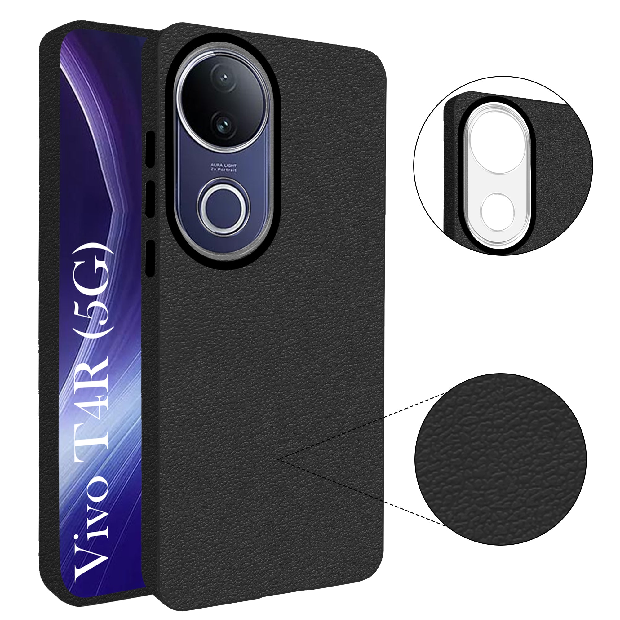 For Vivo T4R Back Cover Case (Glass Like Camera Protection | Leather Feel | Minimalist Professional Grip)