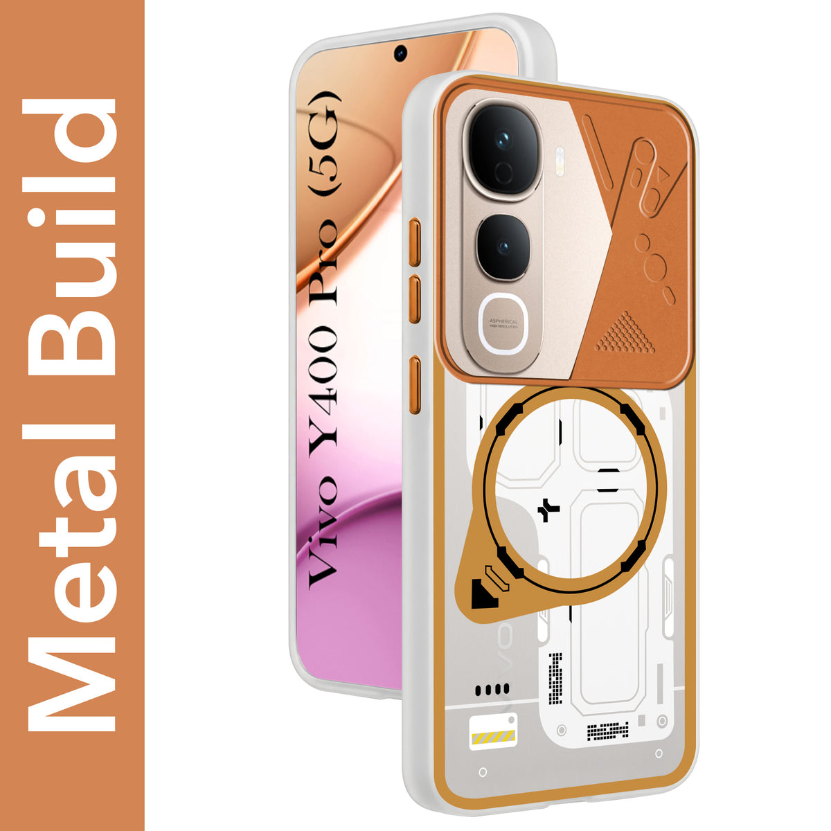 For Vivo Y400 Pro Metallic Back Cover Case (Metallic Camera Protection & Buttons | Translucent Milky Shade | Hard Polycarbonate)