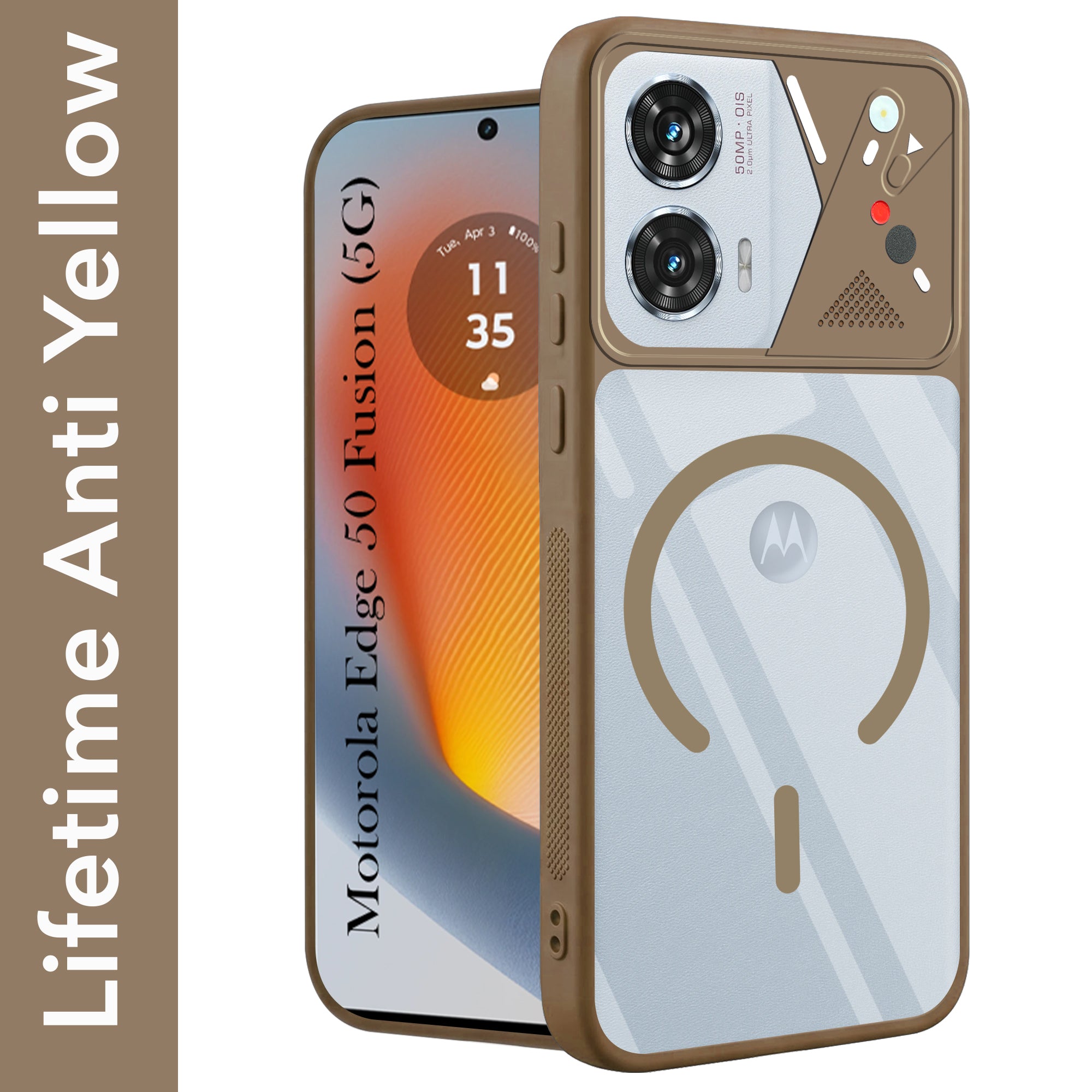 For Motorola Moto Edge 50 Fusion Back Cover Case Lifetime Anti-Yellow Clear (Camera Protection | Side Grip | Wireless MagSafe Compatible)