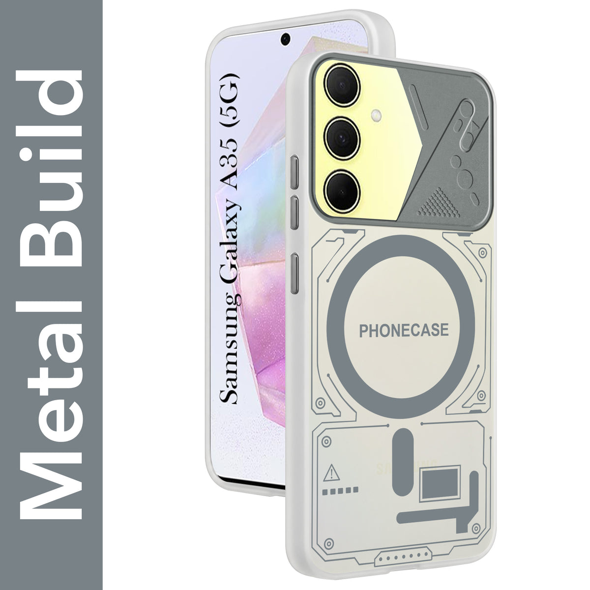 For Samsung Galaxy A35 5G Metallic Back Cover Case (Metallic Camera Protection & Buttons | Translucent Milky Shade | Hard Polycarbonate)