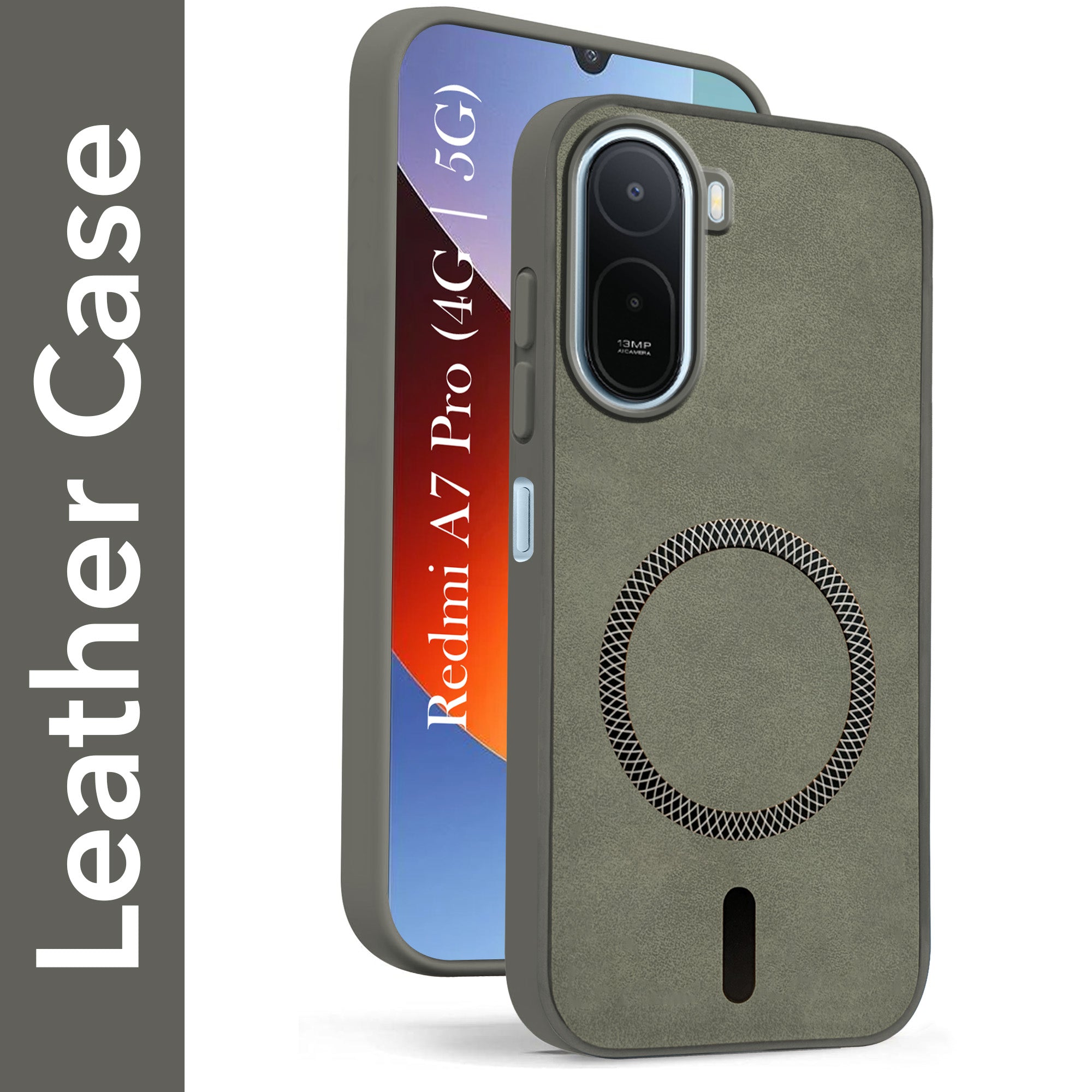 For Redmi A7 Pro 5G Back Cover Case Leather Finish (MagSafe Compatible Wireless Charging | Soft Touch | Camera Bump Protection)