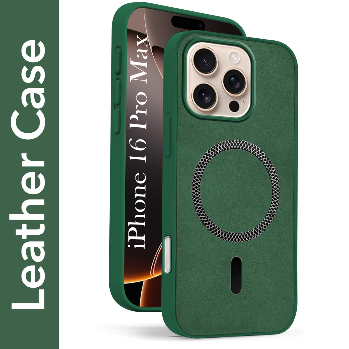 For Apple iPhone 16 Pro Max Back Cover Case (Sleek Leather Finish | MagSafe Compatible Wireless Charging | Camera Bump Protection)
