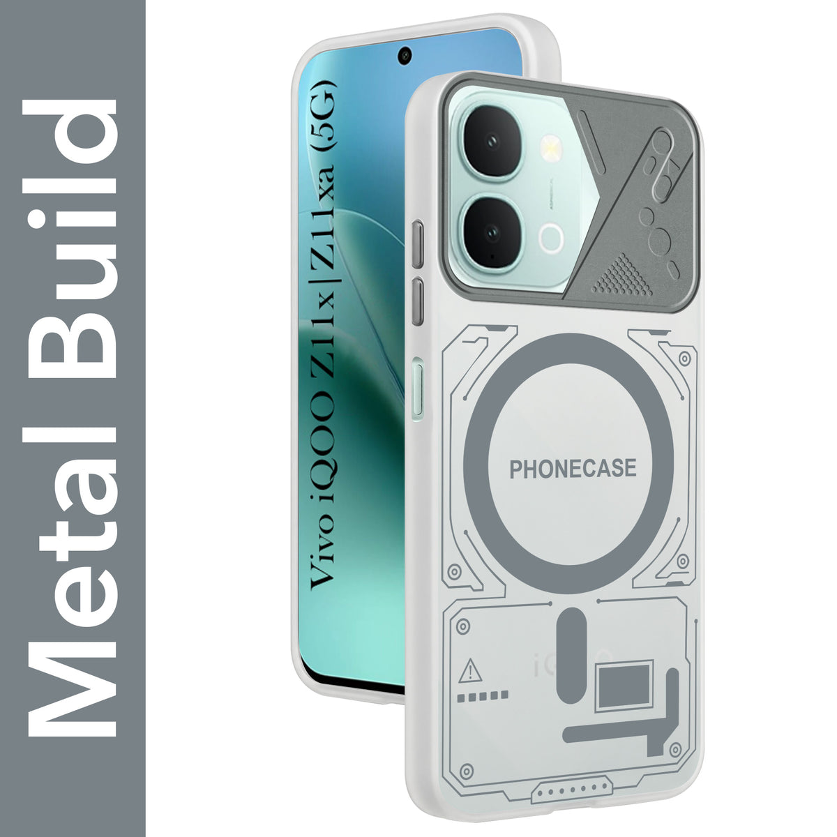 For Vivo iQOO Z11x 5G Metallic Back Cover Case (Metallic Camera Protection & Buttons | Translucent Milky Shade | Hard Polycarbonate)
