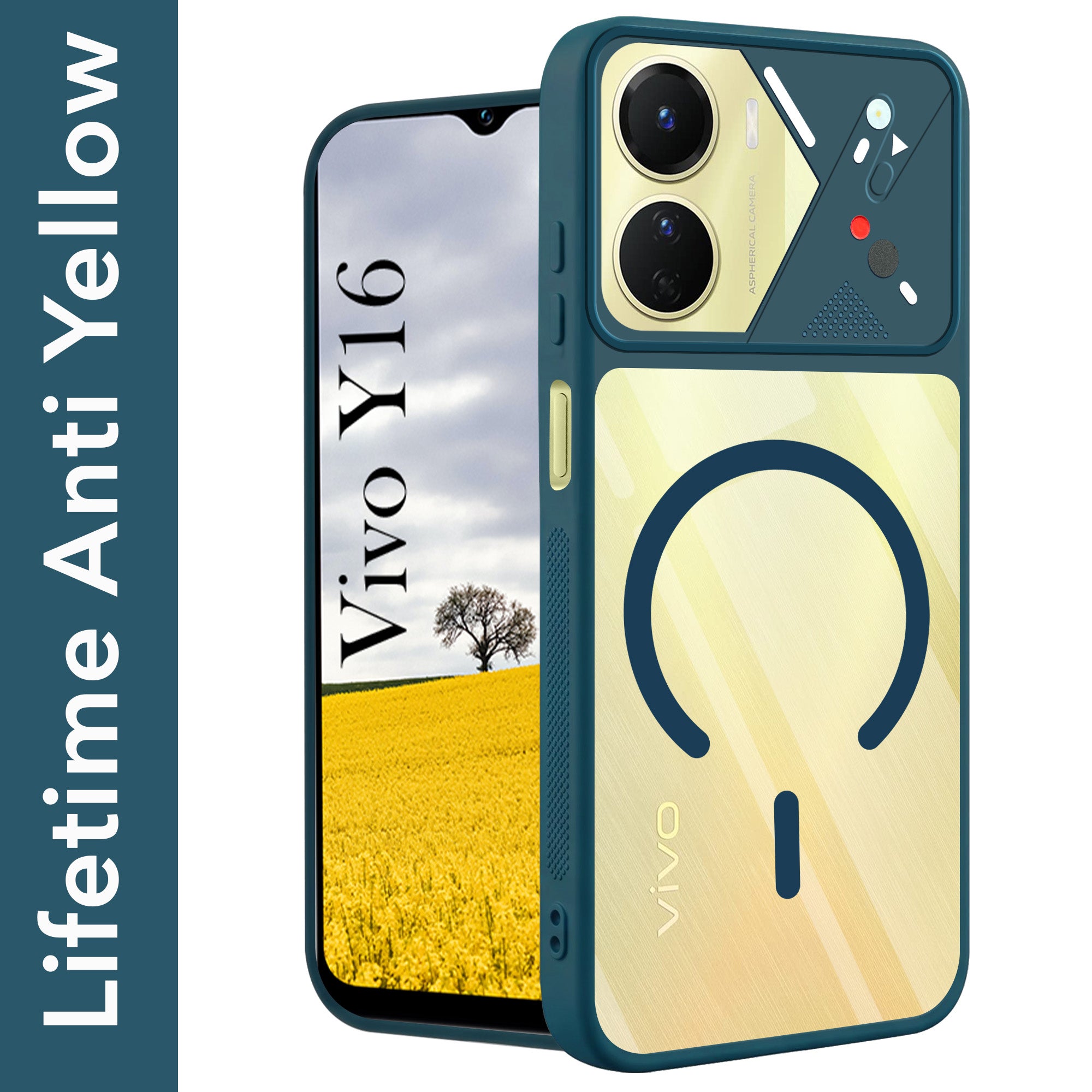 For Vivo Y16 Back Cover Case Lifetime Anti-Yellow Clear (Camera Protection | Side Grip | Wireless MagSafe Compatible)