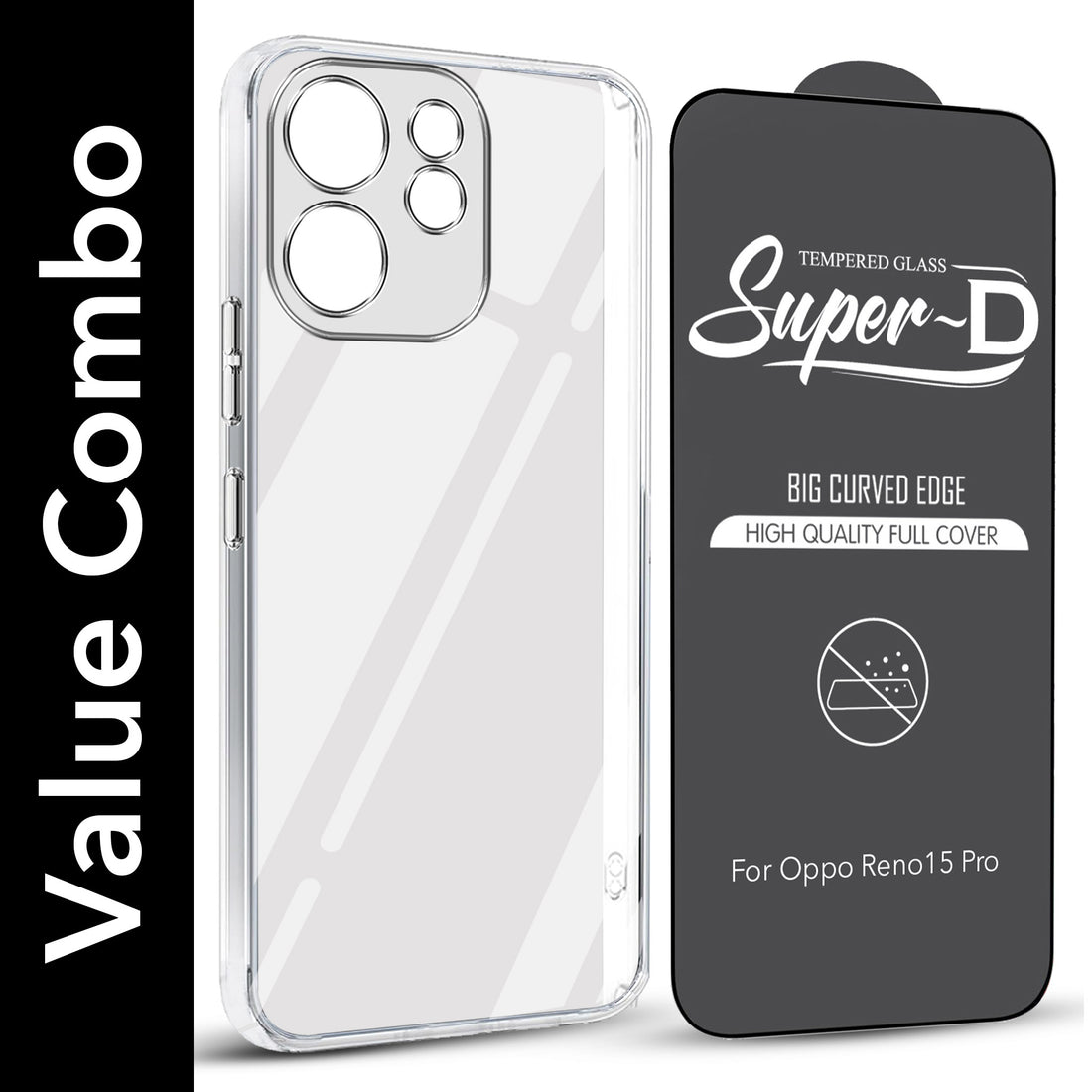For Oppo Reno15 Pro 5G | Oppo Reno 15 Pro 5G Combo with Back Cover and 9H Tempered Glass (Lifetime Anti-Yellow | Sleek Hard Crystal | Oleophobic Coating Screen Glass)