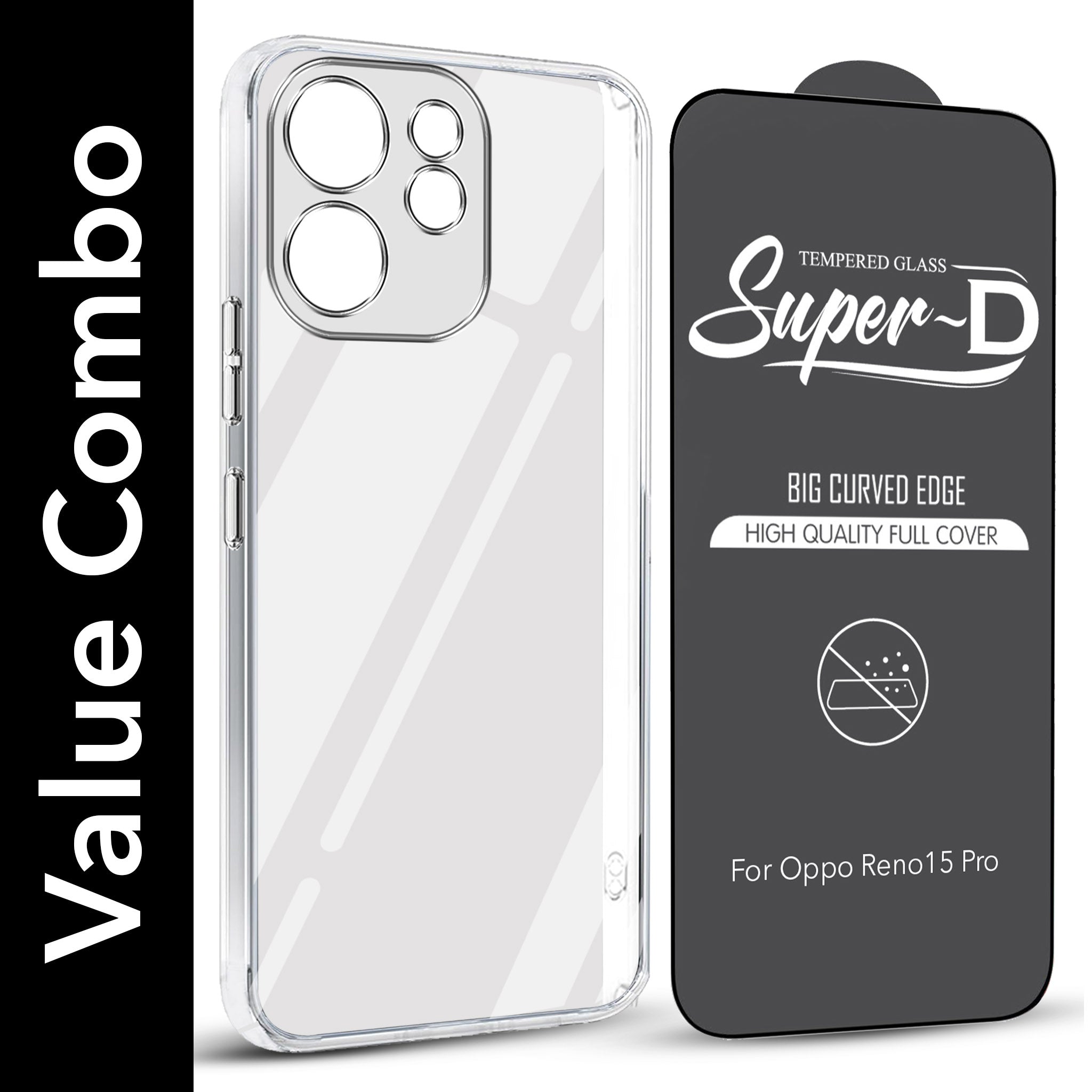 For Oppo Reno15 Pro 5G | Oppo Reno 15 Pro 5G Combo with Back Cover and 9H Tempered Glass (Lifetime Anti-Yellow | Sleek Hard Crystal | Oleophobic Coating Screen Glass)