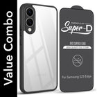 For Samsung Galaxy S25 Edge Combo with Back Cover and 9H Tempered Glass (Lifetime Anti-Yellow | Crystal Clear Shockproof | Oleophobic Coating Screen Glass)