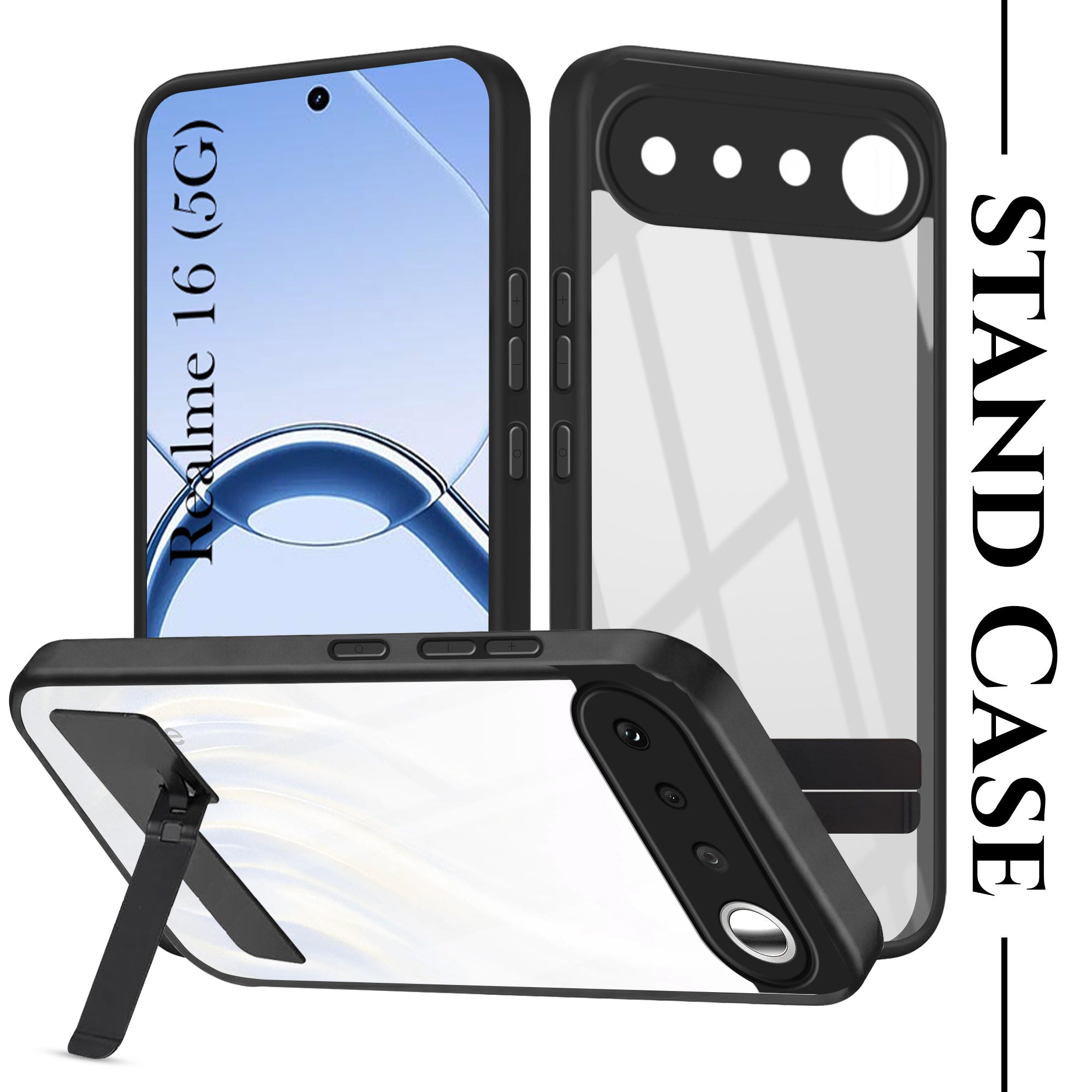 For Realme 16 Back Cover Case (Built-in Stand | Lifetime Anti Yellow | Kickstand Shockproof | Camera Protection | MagSafe Compatible)