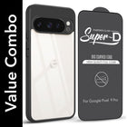 For Google Pixel 9 Pro Combo with Back Cover and 9H Tempered Glass (Lifetime Anti-Yellow | Crystal Clear Shockproof | Oleophobic Coating Screen Glass)